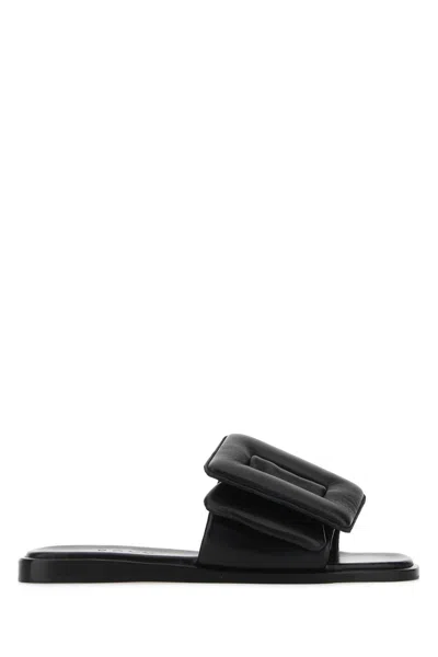 Boyy Black Leather Puffy Slippers