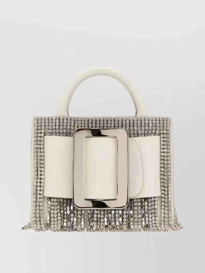 Boyy White Leather Bobby 18 Crystal Flapper Handbag In Blanco
