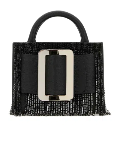 Boyy Black Leather Bobby 18 Crystal Flapper Handbag