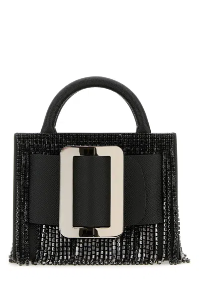 BOYY BOYY BLACK LEATHER BOBBY 18 CRYSTAL FLAPPER HANDBAG
