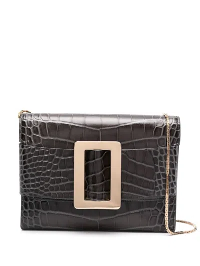 Boyy Buckle Travel Case Croco Embossed Leather Clutch Bag In Black