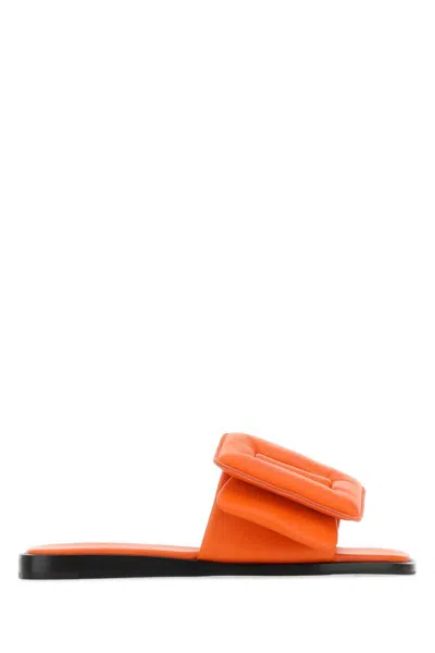 Boyy Round Toe Padded Leather Slippers In Orange