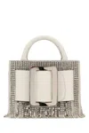 Boyy White Leather Bobby 18 Crystal Flapper Handbag In White