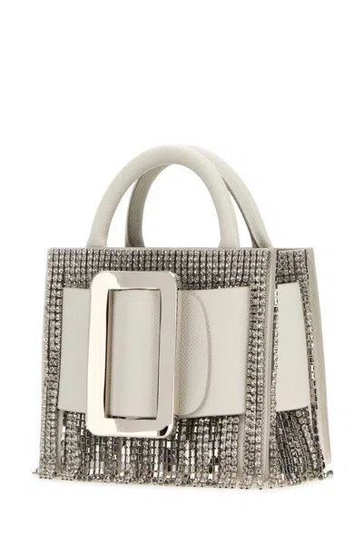 BOYY WHITE LEATHER BOBBY 18 CRYSTAL FLAPPER HANDBAG 