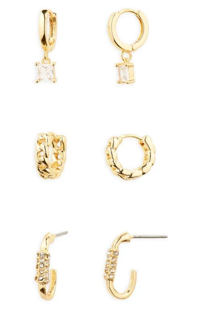 Bp. 14k Gold Dipped & Cubic Zirconia 3-pair Huggie Earrings