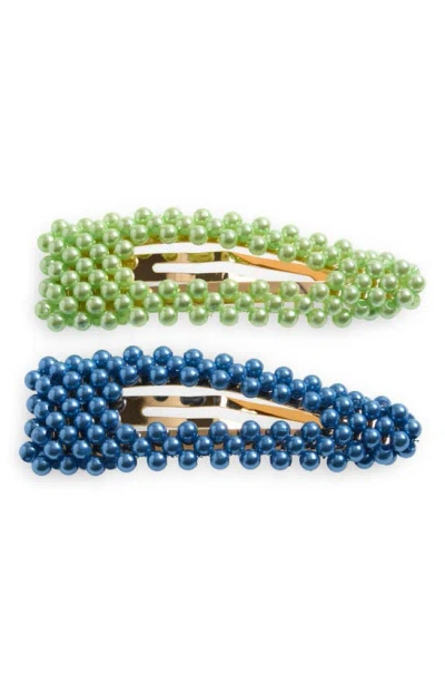 Bp. 2-pack Assorted Beaded Hair Clips In Blue- Green