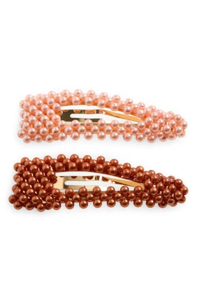 Bp. 2-pack Assorted Beaded Hair Clips In Pink- Brown