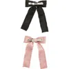 Bp. 2-pack Lettuce Edge Satin Bow Barrettes In Pink- Black