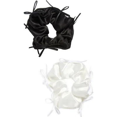 Bp. 2-pack Mini Bow Embellished Satin Scrunchies In Black- White