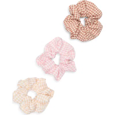Bp. 3-pack Gingham Scrunchies In Brown