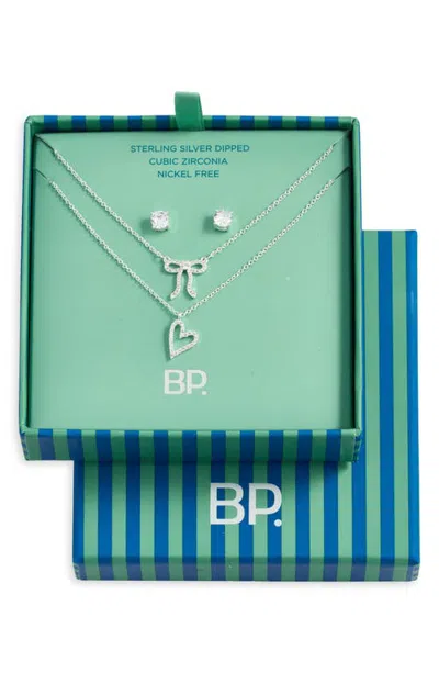 Bp. 3-piece Bow & Heart Necklace And Stud Earrings Set In Metallic