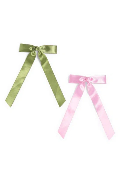 Bp. Assorted 2-pack Satin Hair Bows In Green- Pink