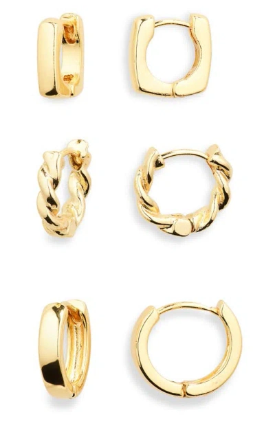 Bp. Assorted 3-pair Hoop Earrings In 14k Gold Dipped