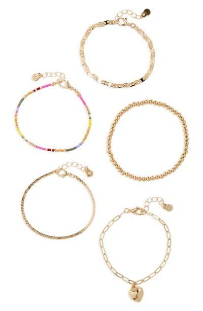 Bp. Assorted Set Of 5 Beaded Bracelets In Gold
