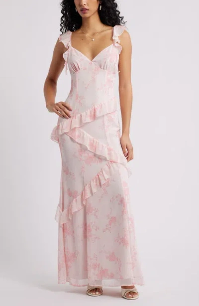 Bp. Asymmetric Ruffle Tiered Maxi Dress In Pink R- Pink Daria Floral