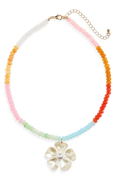 Bp. Beaded Faux Pearl Floral Pendant Necklace In Multi
