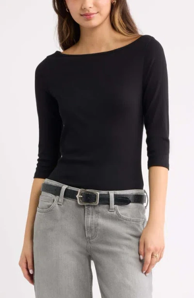 Bp. Boat Neck Three-quarter Sleeve Top In Black
