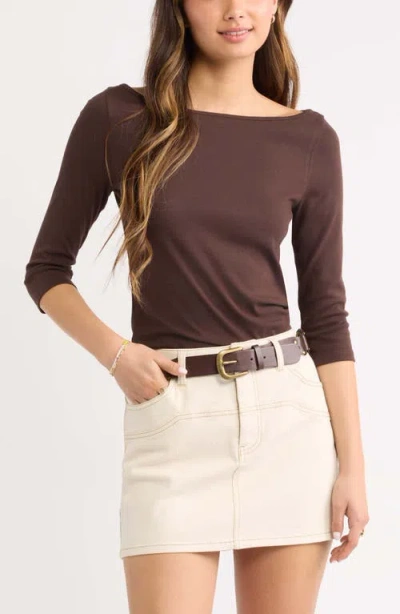Bp. Boat Neck Three-quarter Sleeve Top In Brown