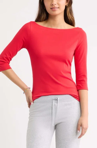 Bp. Boat Neck Three-quarter Sleeve Top In Red