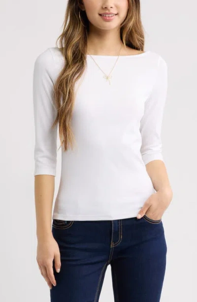 Bp. Boat Neck Three-quarter Sleeve Top In White