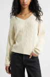 Bp. Bow Back Cable Knit Sweater In White