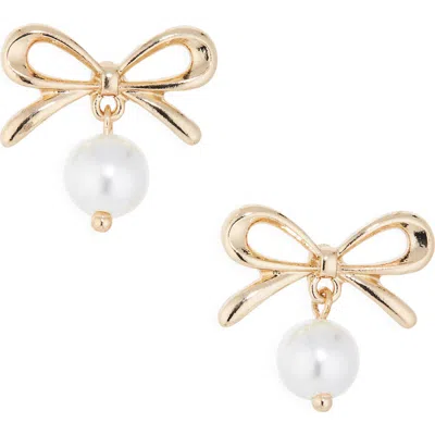 Bp. Bow Faux Pearl Drop Earrings In Gold