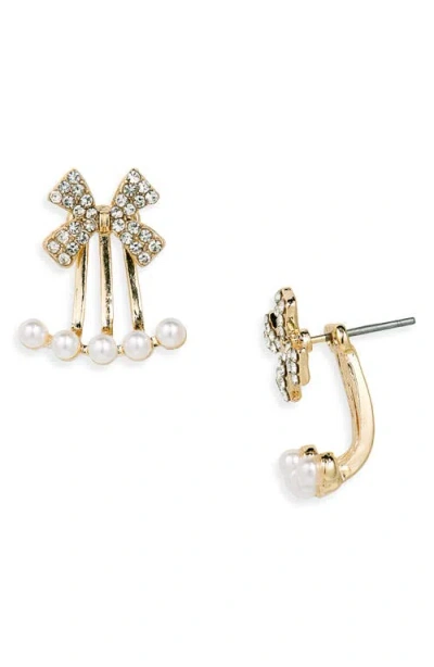 Bp. Bow Imitation Pearl Ear Jackets In Goldhite