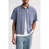 Bp. Boxy Camp Short Sleeve Button-up Cotton Shirt In Blue Indigo Utility Stripe