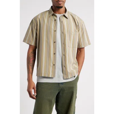 Bp. Boxy Camp Short Sleeve Button-up Cotton Shirt In Olive Utility Stripe