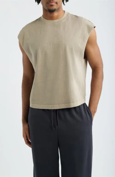 Bp. Boxy Crop Cutoff Cotton Tank In Green