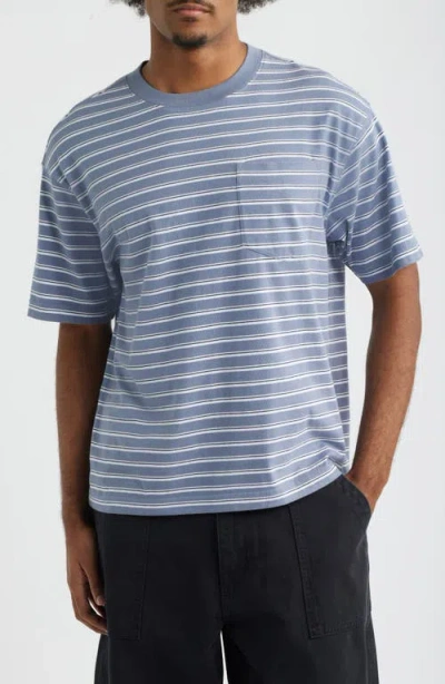 Bp. Boxy Stripe Cotton Pocket T-shirt In Grey- Navy Iris Stripe