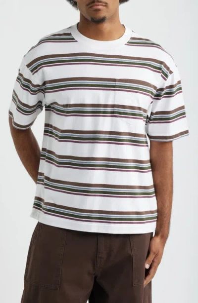 Bp. Boxy Stripe Cotton Pocket T-shirt In White- Brown Retro Stripe