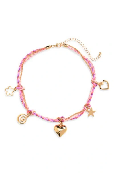 Bp. Braided Cord Charm Necklace In Pink