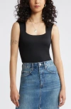 Bp. Butter Rib Square Neck Bodysuit In Black Jet