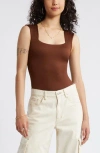 Bp. Butter Rib Square Neck Bodysuit In Brown Tiramisu
