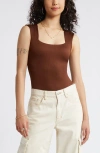 Bp. Butter Rib Square Neck Bodysuit In Brown Tiramisu