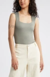 Bp. Butter Rib Square Neck Bodysuit In Green Halo