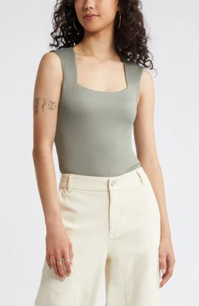 Bp. Butter Rib Square Neck Bodysuit In Green Halo