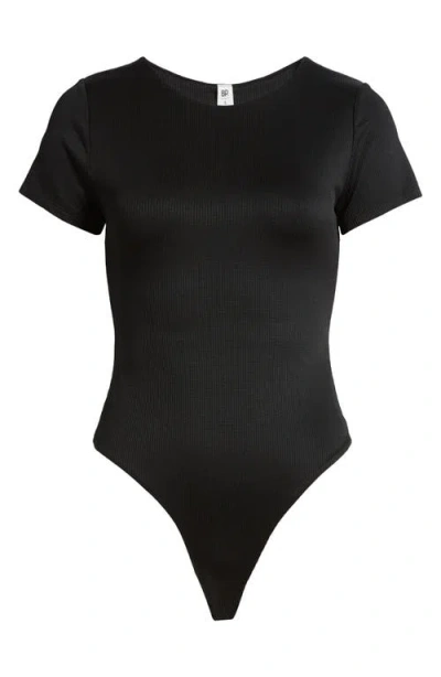 Bp. Butter Short Sleeve Rib Bodysuit In Black