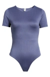 Bp. Butter Short Sleeve Rib Bodysuit In Blue Indigo