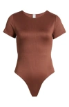 Bp. Butter Short Sleeve Rib Bodysuit In Brown Topaz