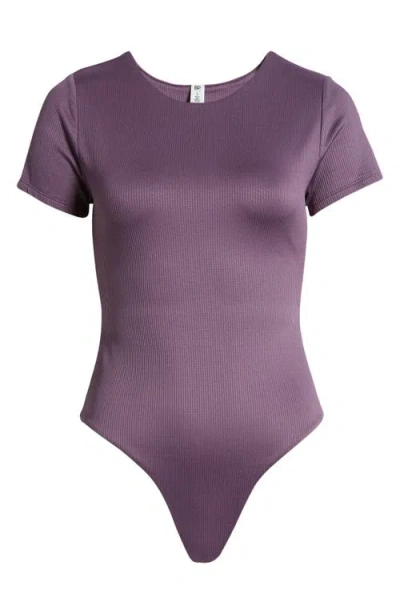 Bp. Butter Short Sleeve Rib Bodysuit In Purple Montana
