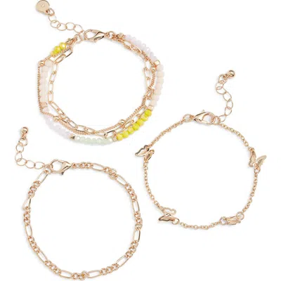 Bp. Butterfly Set Of 3 Bracelets In Gold Light Pink Sage Yellow