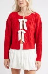 Bp. Cable Bow Tie Cardigan In Red