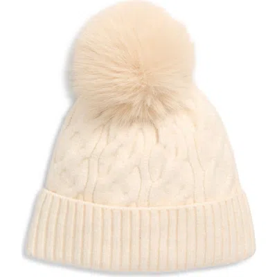 Bp. Cable Faux Fur Pom Beanie In Neutral