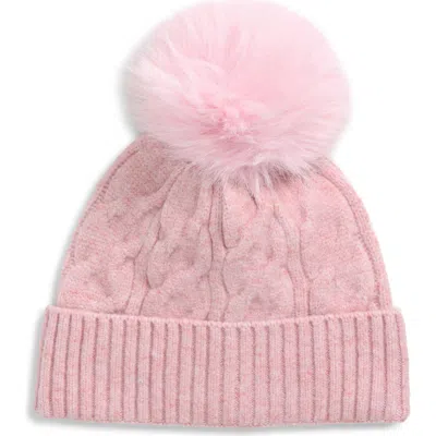 Bp. Cable Faux Fur Pom Beanie In Pink