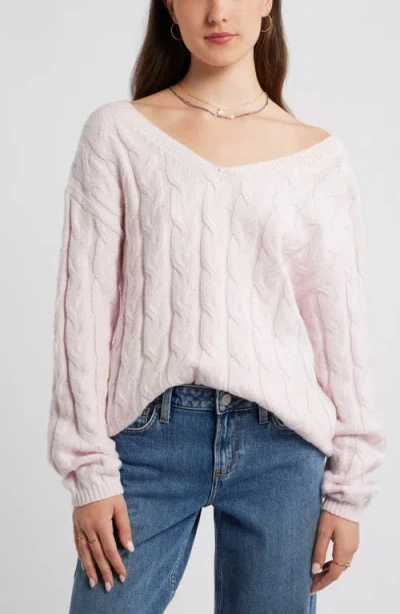 Bp. Cable Knit V-neck Cotton Blend Sweater In Pink