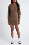 Bp. Cable Long Sleeve Sweater Dress In Brown Terra