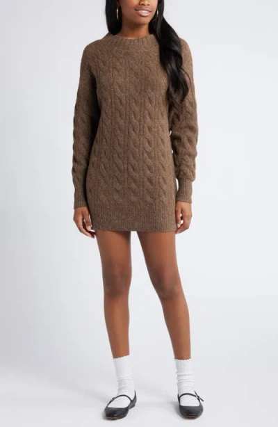 Bp. Cable Long Sleeve Sweater Dress In Brown Terra