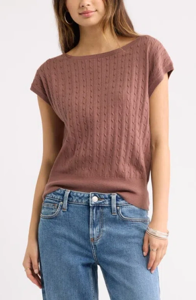 Bp. Cable Stitch Boat Neck Sweater T-shirt In Brown